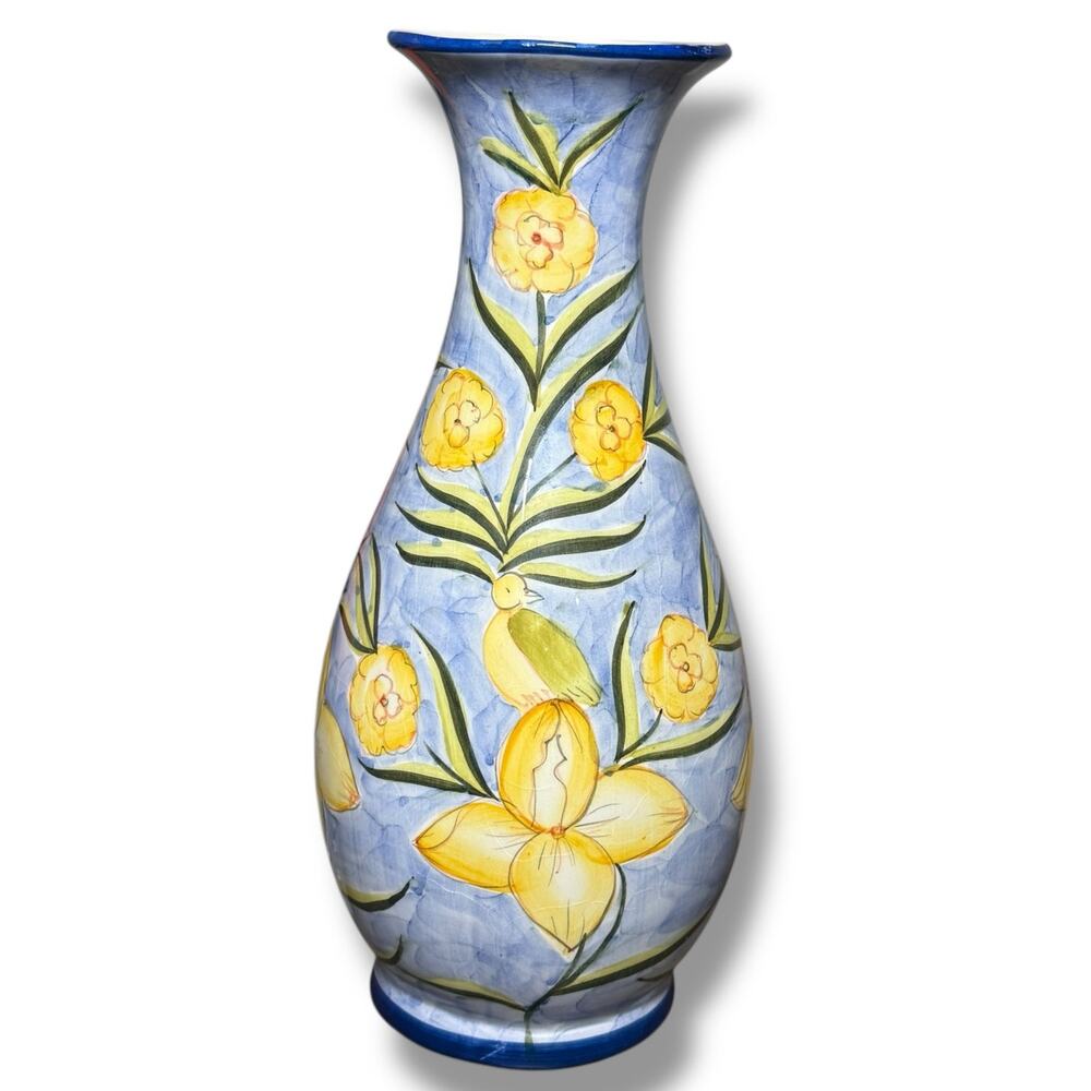 Hand-Painted Floral‎ Vase Ceramic Grand Millennial Tall Botanical Pottery Decor